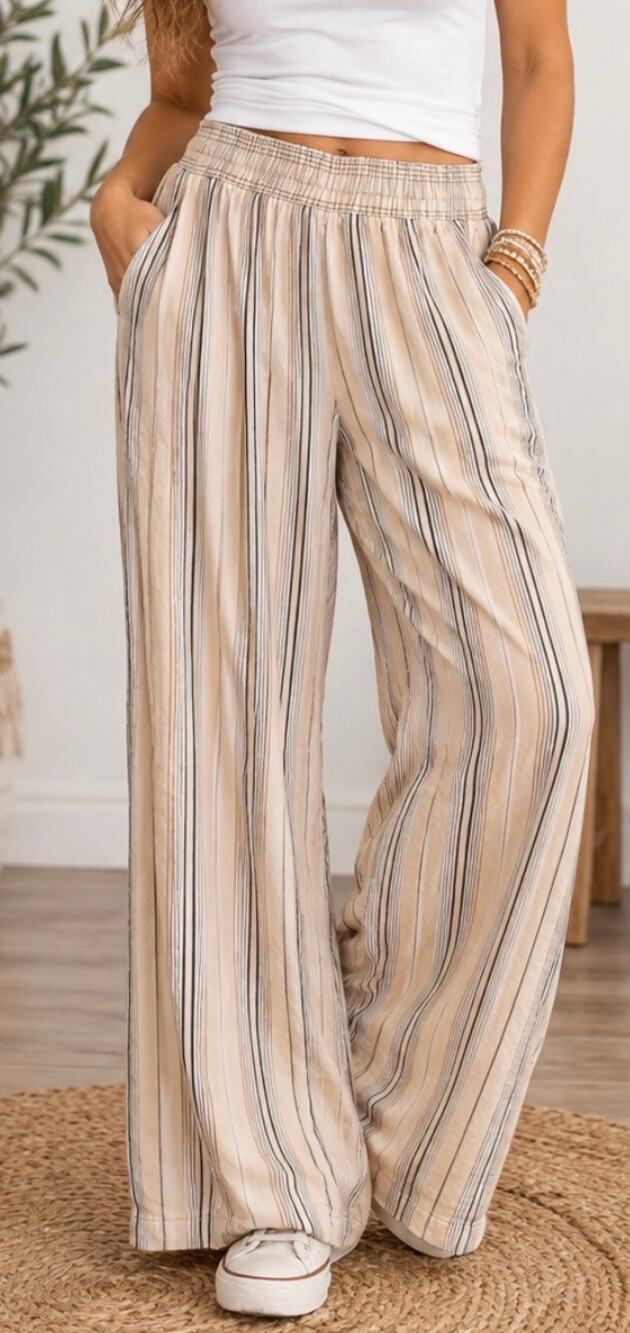 Industry Striped Wide Leg Palazzo Pants Cream Black Size Medium